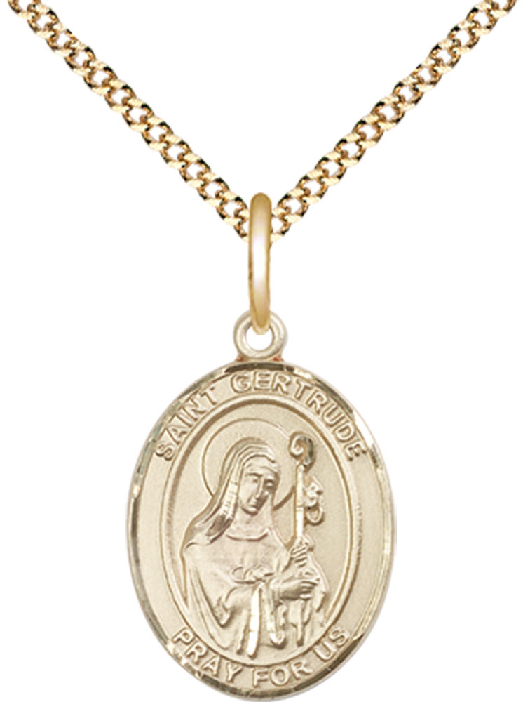 14kt Gold Filled Saint Gertrude of Nivelles Pendant on a 18 inch Gold Plate Light Curb chain