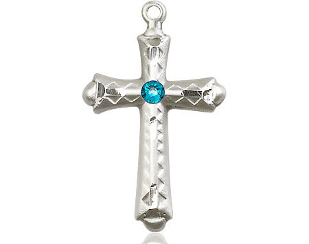 Sterling Silver Cross Medal with a 3mm Zircon Swarovski stone