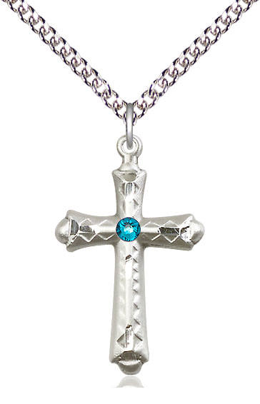 Sterling Silver Cross Pendant with a 3mm Zircon Swarovski stone on a 24 inch Sterling Silver Heavy Curb chain