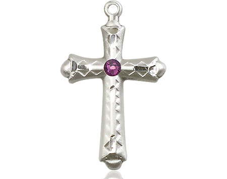 Sterling Silver Cross Medal with a 3mm Amethyst Swarovski stone