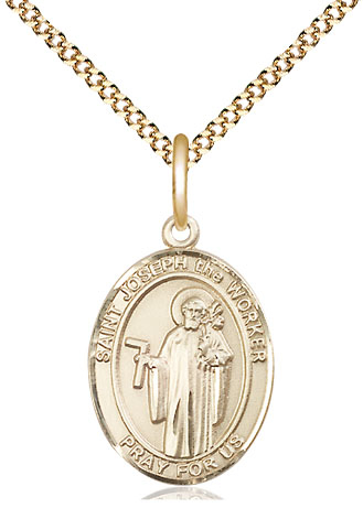 14kt Gold Filled Saint Joseph the Worker Pendant on a 18 inch Gold Plate Light Curb chain