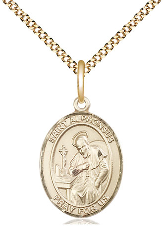 14kt Gold Filled Saint Alphonsus Pendant on a 18 inch Gold Plate Light Curb chain