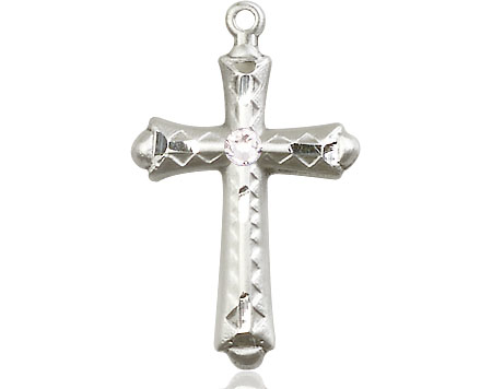 Sterling Silver Cross Medal with a 3mm Crystal Swarovski stone