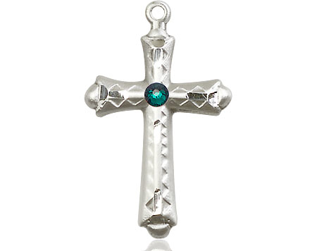 Sterling Silver Cross Medal with a 3mm Emerald Swarovski stone