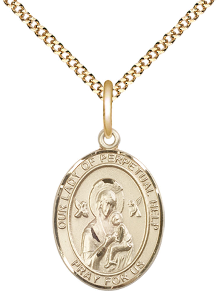14kt Gold Filled Our Lady of Perpetual Help Pendant on a 18 inch Gold Plate Light Curb chain