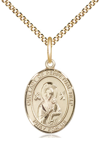 14kt Gold Filled Our Lady of Perpetual Help Pendant on a 18 inch Gold Plate Light Curb chain