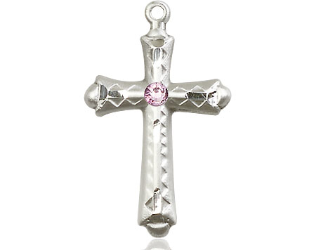 Sterling Silver Cross Medal with a 3mm Light Amethyst Swarovski stone