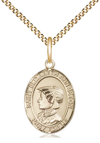 14kt Gold Filled Saint Elizabeth Ann Seton Pendant on a 18 inch Gold Plate Light Curb chain