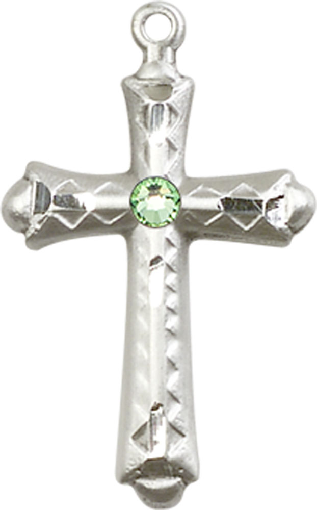 Sterling Silver Cross Medal with a 3mm Peridot Swarovski stone