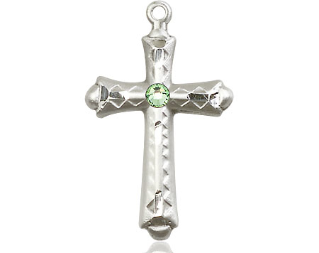 Sterling Silver Cross Medal with a 3mm Peridot Swarovski stone