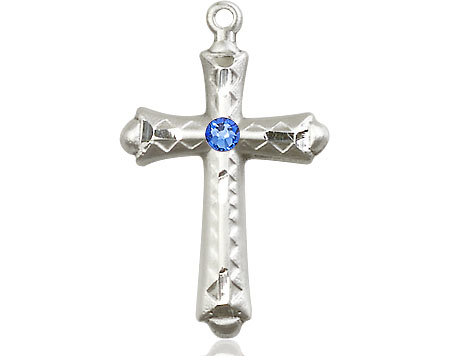 Sterling Silver Cross Medal with a 3mm Sapphire Swarovski stone