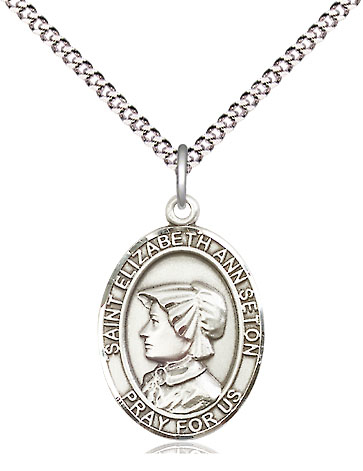 Sterling Silver Saint Elizabeth Ann Seton Pendant on a 18 inch Light Rhodium Light Curb chain