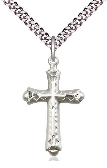 Sterling Silver Cross Pendant on a 24 inch Light Rhodium Heavy Curb chain