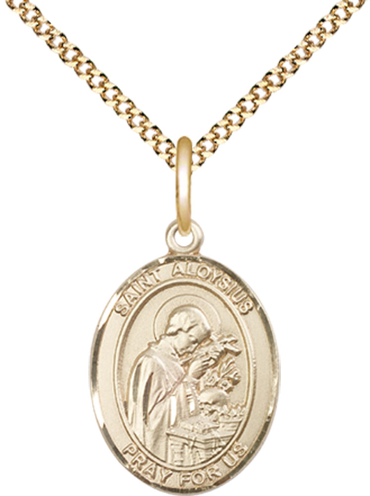 14kt Gold Filled Saint Aloysius Gonzaga Pendant on a 18 inch Gold Plate Light Curb chain