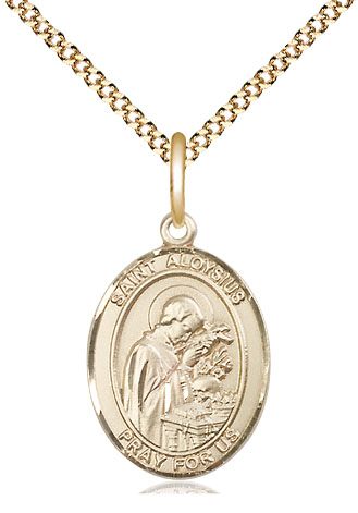 14kt Gold Filled Saint Aloysius Gonzaga Pendant on a 18 inch Gold Plate Light Curb chain