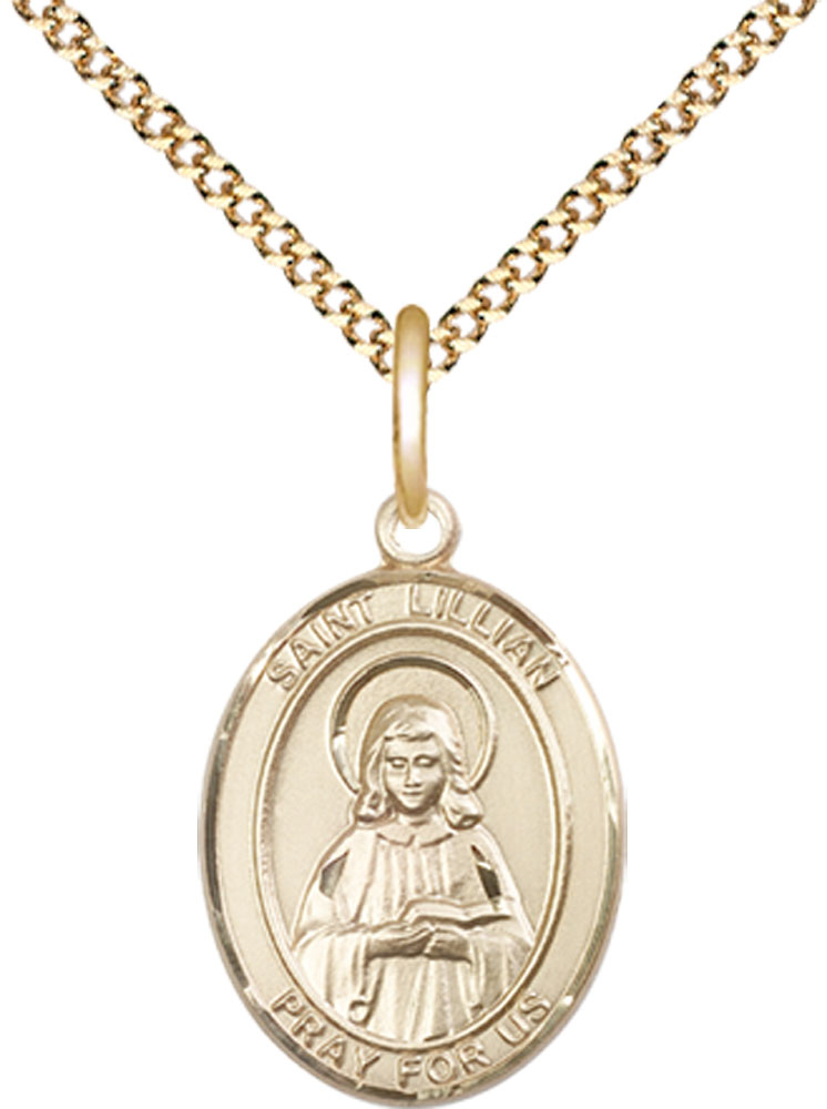 14kt Gold Filled Saint Lillian Pendant on a 18 inch Gold Plate Light Curb chain
