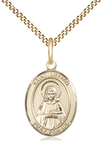 14kt Gold Filled Saint Lillian Pendant on a 18 inch Gold Plate Light Curb chain