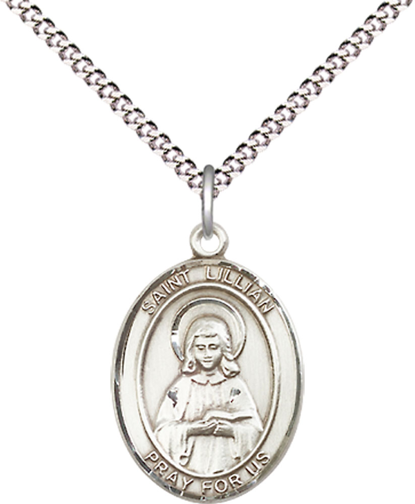Sterling Silver Saint Lillian Pendant on a 18 inch Light Rhodium Light Curb chain