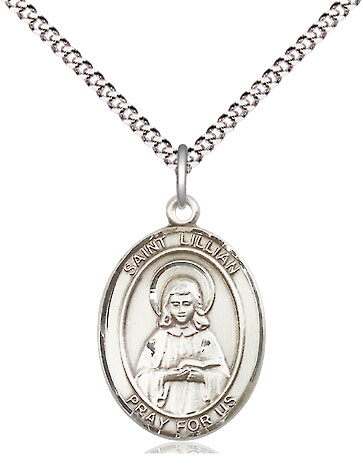 Sterling Silver Saint Lillian Pendant on a 18 inch Light Rhodium Light Curb chain