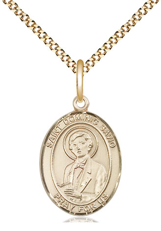 14kt Gold Filled Saint Dominic Savio Pendant on a 18 inch Gold Plate Light Curb chain