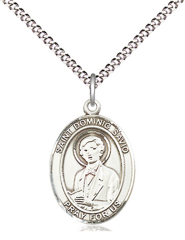 Sterling Silver Saint Dominic Savio Pendant on a 18 inch Light Rhodium Light Curb chain