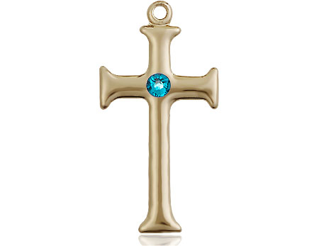 14kt Gold Filled Cross Medal with a 3mm Zircon Swarovski stone