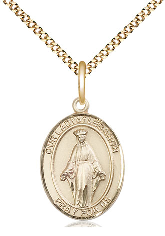 14kt Gold Filled Our Lady of Lebanon Pendant on a 18 inch Gold Plate Light Curb chain