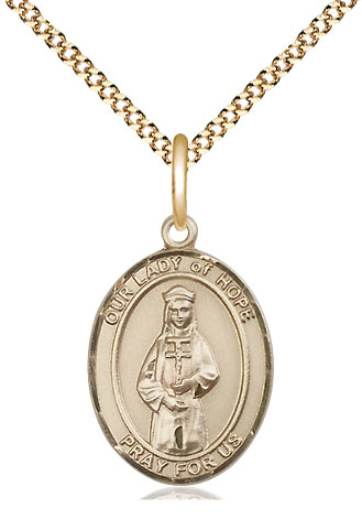 14kt Gold Filled Our Lady of Hope Pendant on a 18 inch Gold Plate Light Curb chain