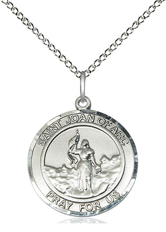 Sterling Silver Saint Joan of Arc Pendant on a 18 inch Sterling Silver Light Curb chain