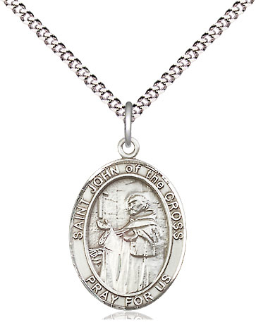 Sterling Silver Saint John of the Cross Pendant on a 18 inch Light Rhodium Light Curb chain