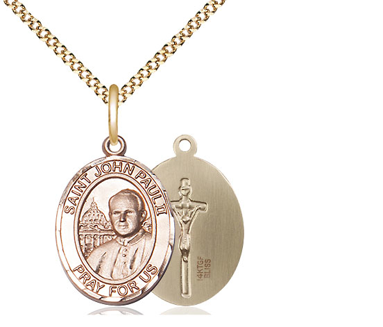 14kt Gold Filled Saint John Paul II Pendant on a 18 inch Gold Plate Light Curb chain