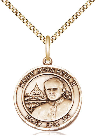 14kt Gold Filled Saint John Paul II Pendant on a 18 inch Gold Plate Light Curb chain