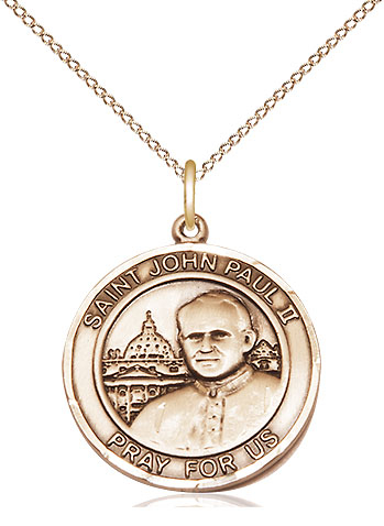 14kt Gold Filled Saint John Paul II Pendant on a 18 inch Gold Filled Light Curb chain