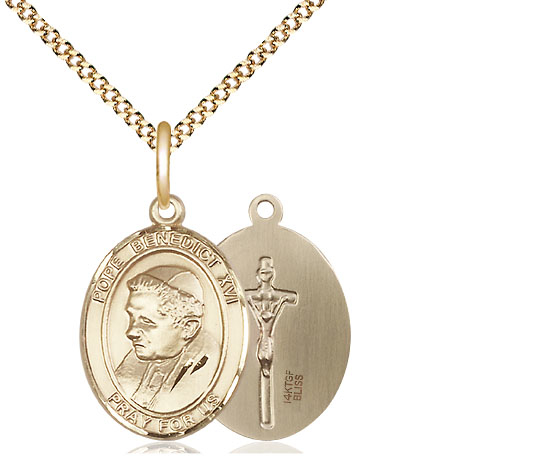 14kt Gold Filled Pope Benedict XVI Pendant on a 18 inch Gold Plate Light Curb chain