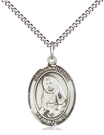 Sterling Silver Saint Madeline Sophie Barat Pendant on a 18 inch Light Rhodium Light Curb chain