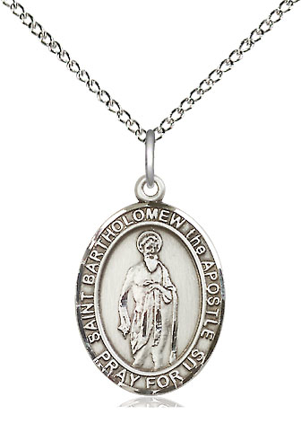 Sterling Silver Saint Bartholomew the Apostle Pendant on a 18 inch Sterling Silver Light Curb chain