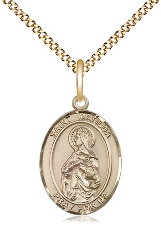 14kt Gold Filled Saint Matilda Pendant on a 18 inch Gold Plate Light Curb chain