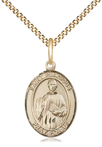 14kt Gold Filled Saint Placidus Pendant on a 18 inch Gold Plate Light Curb chain