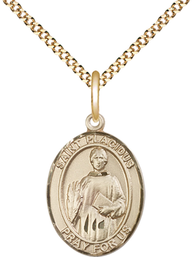 14kt Gold Filled Saint Placidus Pendant on a 18 inch Gold Plate Light Curb chain