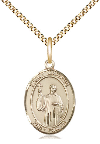 14kt Gold Filled Saint Maurus Pendant on a 18 inch Gold Plate Light Curb chain