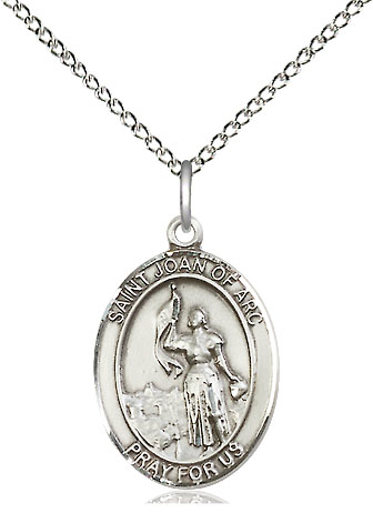 Sterling Silver Saint Joan of Arc Pendant on a 18 inch Sterling Silver Light Curb chain