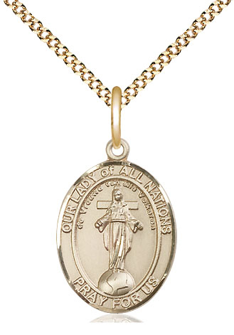 14kt Gold Filled Our Lady of All Nations Pendant on a 18 inch Gold Plate Light Curb chain