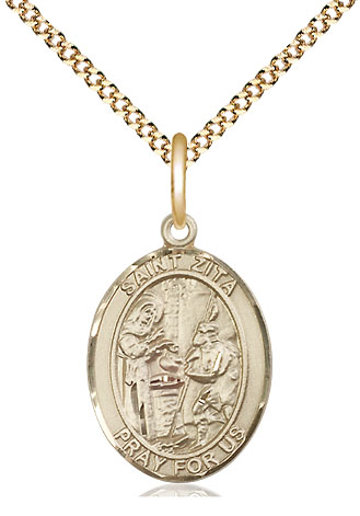 14kt Gold Filled Saint Zita Pendant on a 18 inch Gold Plate Light Curb chain