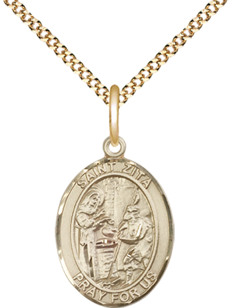 14kt Gold Filled Saint Zita Pendant on a 18 inch Gold Plate Light Curb chain