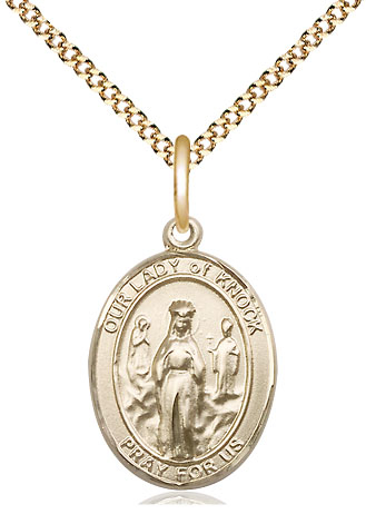 14kt Gold Filled Our Lady of Knock Pendant on a 18 inch Gold Plate Light Curb chain