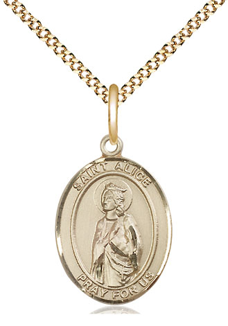 14kt Gold Filled Saint Alice Pendant on a 18 inch Gold Plate Light Curb chain