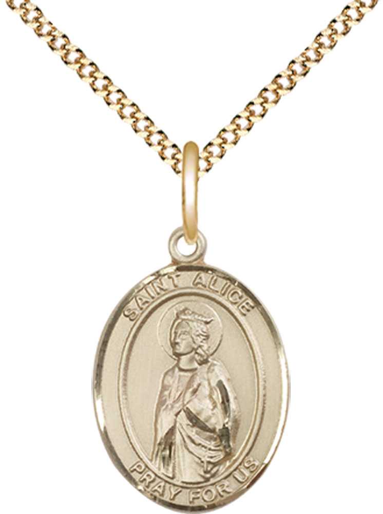 14kt Gold Filled Saint Alice Pendant on a 18 inch Gold Plate Light Curb chain