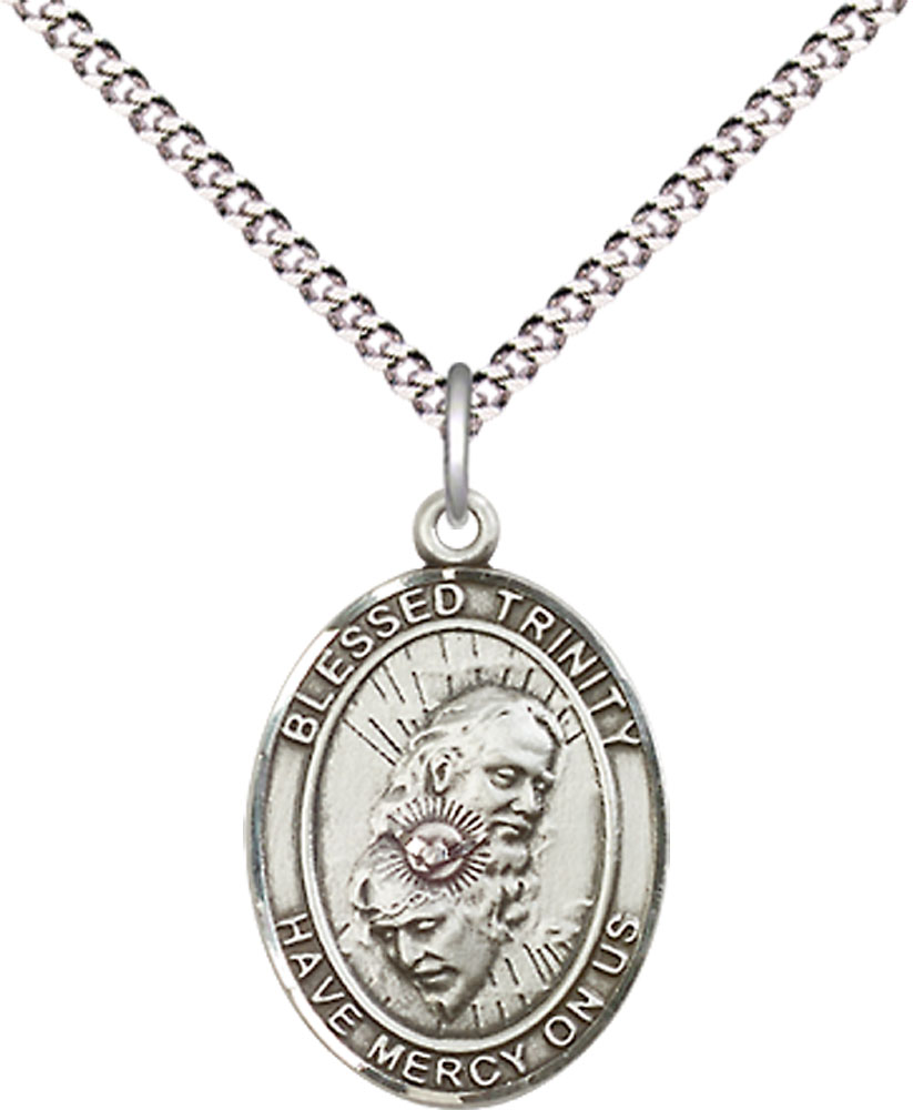 Sterling Silver Blessed Trinity Pendant on a 18 inch Light Rhodium Light Curb chain