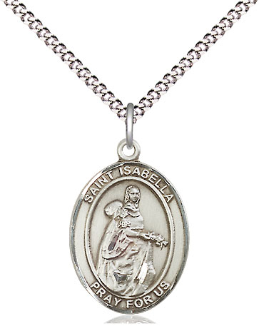 Sterling Silver Saint Isabella of Portugal Pendant on a 18 inch Light Rhodium Light Curb chain