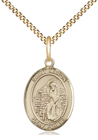 14kt Gold Filled Saint Aaron Pendant on a 18 inch Gold Plate Light Curb chain